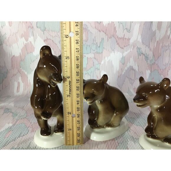 Vintage Lot Of 3 Ceramic/Porcelain Glazed Three Brown Bears Figurine Home Decor* - Picture 3 of 12